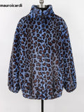 Ouzey Spring Winter Oversized Thick Warm Soft Colorful Leopard Print Faux Fur Coat Women Stand Collar Zip Up Fluffy Jacket