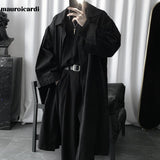 Ouzey Autumn Long Black Oversized Trench Coat Men Long Sleeve Loose Dark Academia Aesthetic Fashion without Buttons 2025