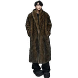 Ouzey Autumn Winter Long Thick Warm Hairy Faux Fox Fur Coat Men Shawl Collar Loose Casual Furry Overcoat Cardigan 2025