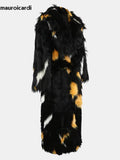 Ouzey Winter Colorful Multicolored Thick Warm Shaggy Hairy Maxi Faux Fur Coat Women Sashes Chic Long Furry Overcoat 2025