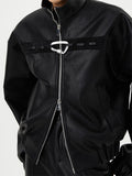 Ouzey Spring Autumn Short Black Oversized Shiny Reflective Patent Leather Jacket Men Zip Up Designer Y2K Clothes Fashion