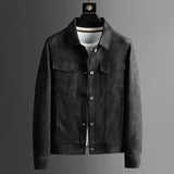 Ouzey 2024 New Spring Autumn Chamois Leather Velvet Lapel Men's Jacket Korean Style Casual Versatile Trendy Loose Fit Top