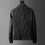 Ouzey 2024 Chamois Leather Men's Jacket High Quality Comfortable Autumn Lapel Lightweight Work Casual Versatile Loose-Fit