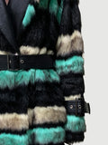 Ouzey Winter Long Striped Colorful Thick Warm Fluffy Pu Leather Patchwork Faux Fur Coat Women Luxury Designer Clothes