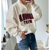 Ouzey Dark green men's sweatshirt spring and autumn trendy brand lapel letter pullover top retro loose versatile long-sleeved jacket