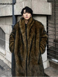 Ouzey Autumn Winter Long Thick Warm Hairy Faux Fox Fur Coat Men Shawl Collar Loose Casual Furry Overcoat Cardigan 2025