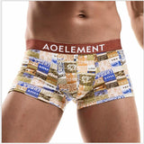 Ouzey 2024 Personality trend boxers, modal print boxers, men's underwear, breathable and comfortable mid-waist pants