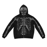 Ouzey 2025 American retro hooded sweater for men / women couple models skull lazy wind print hooded long-sleeved zipper hooded sweater