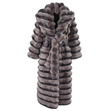 Ouzey Winter Maxi Colorful Thick Warm Striped Soft Faux Chinchilla Fur Coat Women Elegant Luxury Chic Furry Overcoat 2025