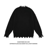 Ouzey Trendy Vintage Hip Hop Distressed Round Neck Knitted Sweater American Style Streetwear For Men Casual Thickness Standard