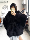 Ouzey Winter Oversized Black Warm Shaggy Hairy Faux Fox Fur Coat Women with Hood Bat Sleeved White Korean Fashion 2025