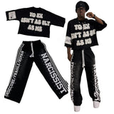 Ouzey 90s Streetwear New Gothic Letter Patchwork Tracksuit Men Y2k Hip Hop Retro Sequin Striped Clothes Sweatpants T Shirt Two Piece Set Streetwear