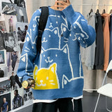 Ouzey 2024 Autumn/Winter New Loose-Fit Casual Trendy Cat Sweater For Men Round Neck Woolen Jacket Korean Style Couple Trendy Pullovers