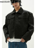 Ouzey Spring Autumn Cool Short Oversized Black Crocodile Print Pu Leather Jacket Men Long Sleeve Luxury Designer Clothes