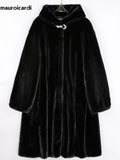 Ouzey Winter Elegant Long Black Thick Warm Fluffy Faux Mink Fur Coat Women with Hood Plus Size Fluffy Jacket 5xl 6xl 7xl