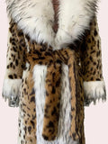 Ouzey Winter Long Thick Warm Colorful Fluffy Leopard Print Faux Fur Coat Women with Fake Fox Fur Trim Luxury Designer Clothes 2025