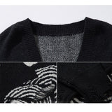 Ouzey 90s Streetwear Hip hop Goth Hole V Neck Sweater Jacket for Men and Women Autumn and Winter New Harajuku Retro Couple Knitted Cardigan Sweaters