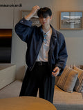 Ouzey Spring Autumn Blue Lightweight Men Jacket with Long Sleeve Zipper Loose Casual Simple Korean Style Fashion 2025