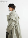 Ouzey Spring Long Oversized Elegant Ruffled Trench Coat for Women Double Breasted Luxury Designer Overcoat Runway Fashion