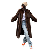 Ouzey Spring Winter Long Brown Thick Warm Soft Faux Mink Fur Coat Women Puff Sleeve Elegant Luxury Chic Fluffy Clothes