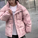 Ouzey 2024 Winter New Men's Stand up Down Jacket Tie Dyed Loose Trendy Versatile Zipper Down Jacket Fashion Couple Series Coat