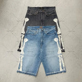 Ouzey 2025 Summer Denim Shorts Hip Hop Y2K Men Women Goth Letter Print Retro Blue Denim Shorts Street Wear