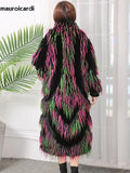 Ouzey Winter Long Colorful Thick Warm Hairy Shaggy Faux Fur Coat Women Stand Collar Elegant Luxury Designer Clothes 2025