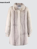 Ouzey Spring Winter Colorful Thick Warm Gradient Fluffy Faux Fur Coat Women Stand Collar Elegant Luxury Designer Clothes