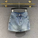 Ouzey Street Personality Pocket Stitching Star Denim Skirt Female Y2K Summer New Slim High Waist Hot Girl A-bag Hip Skirt Pants Skirt