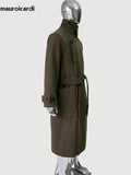 Ouzey Spring Winter Oversized Long Thick Soft Warm Black Wool Blends Coat Men Luxury Elegant Chic Woolen Overcoat 2025