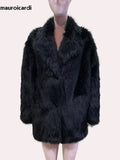 Ouzey Spring Winter Loose Casual Black Thickened Warm Soft Hairy Faux Sheepskin Coat Women Luxury Fluffy Shearling Jacket