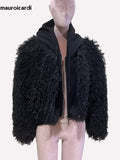 Ouzey Spring Winter Short Oversized Black Fuzzy Thick Warm Faux Fur Coat Women Fluffy Jacket Furry Hoodie Streetwear 2025