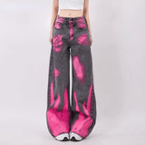 Ouzey 90s Streetwear Streetwear Baggy Jeans Women Creative Graffiti Casual Versatile Wide Leg Pants Y2k Jeans Woman High Waist Hip Hop Denim Trousers