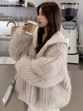 Ouzey Spring Winter Hairy Shaggy Soft Thick Warm Faux Fur Coat Women with Hood Fluffy Jacket Fake 2 Piece Clothes 2025