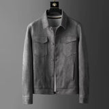 Ouzey 2024 Chamois Leather Men's Jacket High Quality Comfortable Autumn Lapel Lightweight Work Casual Versatile Loose-Fit