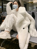 Ouzey Spring Winter Oversized Purple Warm White Faux Fur Coat Women Double Breasted Loose Casual Soft Fluffy Jacket 2025