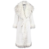 Ouzey Winter Long White Thick Warm Luxury Elegant Fluffy Faux Fur Coat Women with Fake Fox Fur Trim Sashes Furry Overcoat