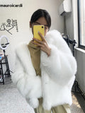 Ouzey Winter Oversized Black Warm Shaggy Hairy Faux Fox Fur Coat Women with Hood Bat Sleeved White Korean Fashion 2025