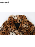 Ouzey Spring Winter Multicolored Colorful Leopard Print Thick Warm Faux Fur Jacket Women Chic Luxury Designer Clothes 2025