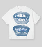 Ouzey 90s Streetwear Teeth Letter Graphic Print Oversized T Shirt Mens Womens Y2k Top Hip Hop Harajuku Gothic T Shirts Short Sleeve Streetwear Tops