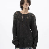 Ouzey Korean textured hollow sweater for men, fashionable personality, simple long-sleeved sweater, trendy loose couple blouse y2k top