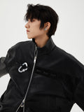 Ouzey Spring Autumn Short Black Oversized Shiny Reflective Patent Leather Jacket Men Zip Up Designer Y2K Clothes Fashion