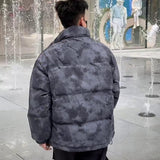 Ouzey 2024 Winter New Men's Stand up Down Jacket Tie Dyed Loose Trendy Versatile Zipper Down Jacket Fashion Couple Series Coat