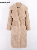 Ouzey Autumn Winter Long Oversized Thick Warm Fluffy Khaki Faux Fur Coat Women Pockets Loose Casual Korean Fashion 2025