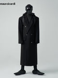 Ouzey Autumn Winter Long Loose Luxury Warm Soft Black Woolen Trench Coat Men Double Breasted Cool European Overcoat 2025