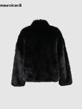 Ouzey Winter Short Oversized Hairy Soft Thick Warm Black Faux Fur Coat Women Loose Luxury Blue White Pink Fluffy Jacket