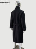 Ouzey Spring Winter Oversized Long Thick Soft Warm Black Wool Blends Coat Men Luxury Elegant Chic Woolen Overcoat 2025