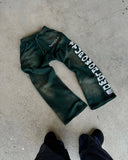 Ouzey dandys world Hip-hop street lettering side design elastic waisted straight pants mens y2k dark green fashion skateboard rock baggy sweatpants