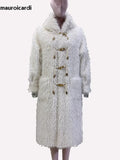 Ouzey Spring Winter Long Soft Thick Warm Fluffy Faux Fur Coat Women with Hood Horn Button Preppy Style Fuzzy Overcoat 2025