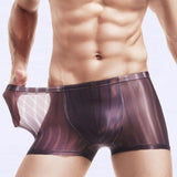 Ouzey Transparent Striped Underwear  Mens Boxer Shorts s Ice Silk Boxers Mid-waist Underpants Seamless Penis Pouch Shorts pants